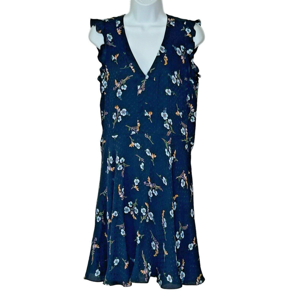 Rebecca Taylor Silk Dress Size 8 Floral Ruffle Cap Sleeve V Neck Feminine